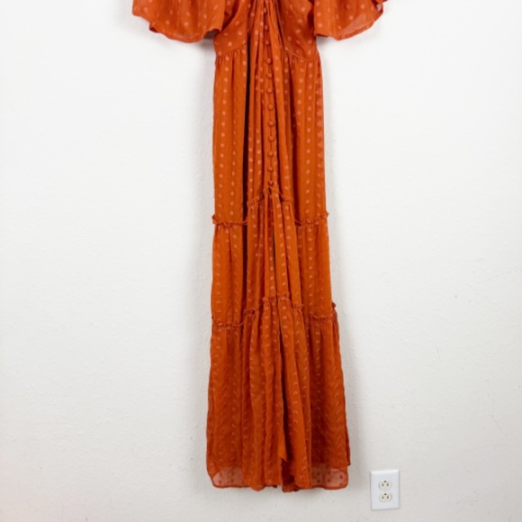 Anthropologie Ruched Orange Tiered Open Back Dress Size Medium - Picture 4 of 8